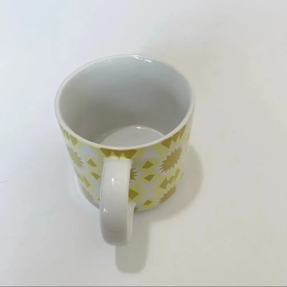 West Elm Initial Mug “F” Gold Yellow Aztec Print‎ Coffee Tea Ceramic Monogram